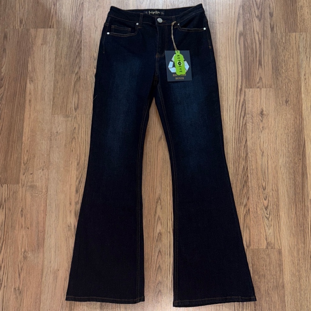 Indigo Rein Dark Blue High Rise Recycled Denim Flare Jeans